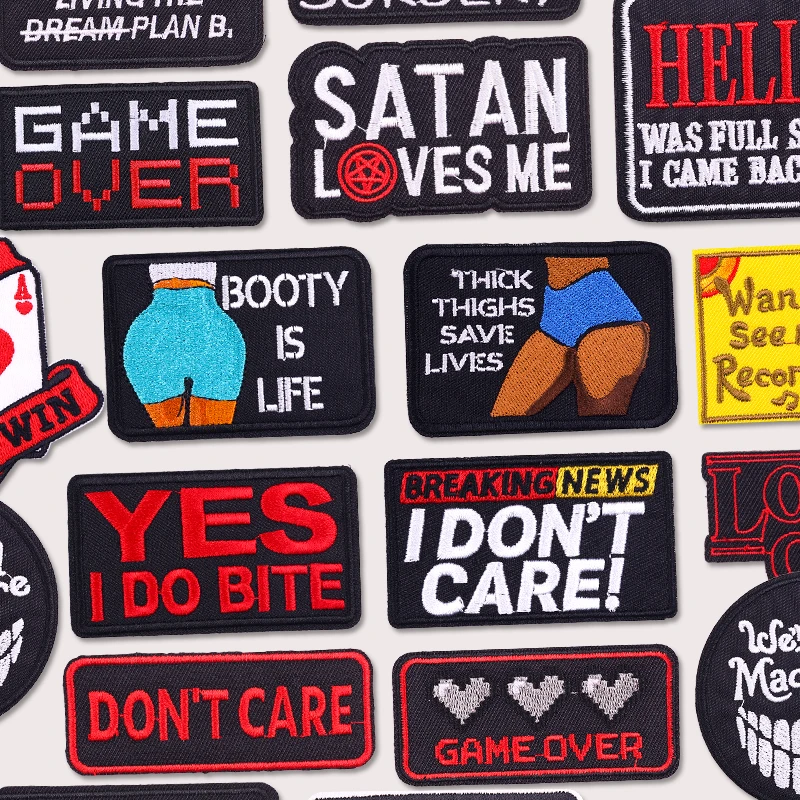 Punk Sexy Patch Brief Slogan Gestickte DIY Eisen Auf Patches Für Kleidung thermoadhäsive Patches Jacken Rucksack Nähen Aufkleber