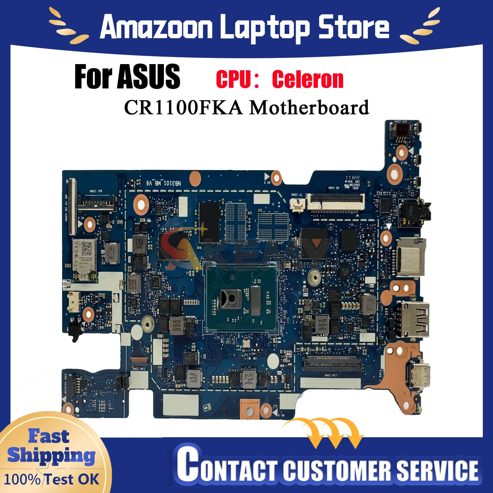 CR1100FKA Laptop Motherboard For ASUS Chromebook CR1 CR1100F CR1100FKA Notebook Mainboard W/ Celeron CPU 100% tests OK fast ship