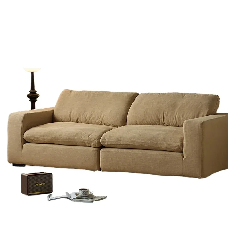 

Cloud sofa cream wabi-sabi wind double small apartment down white cloud linen fabric sofa combination