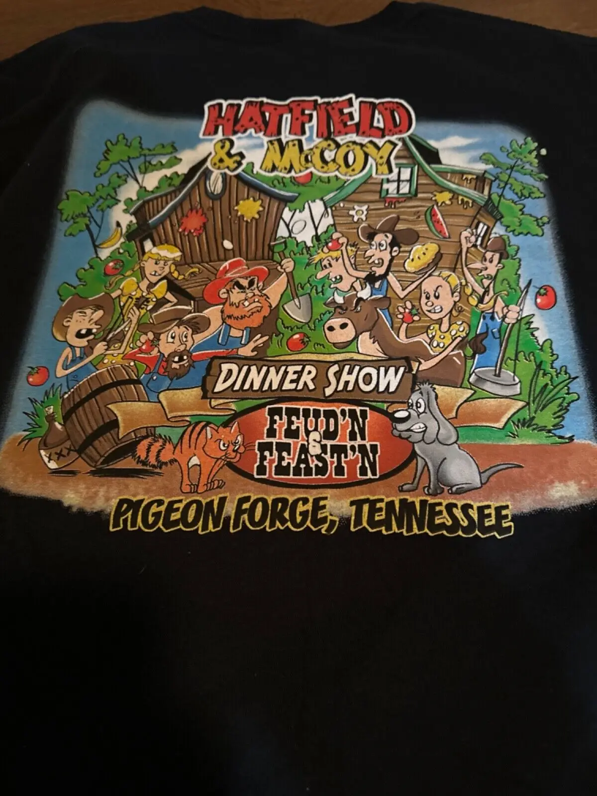 Modern Hatfield McCoy Dinner Show Feud Forge Tenn T Shirt Comedy sz XL long or short sleeves