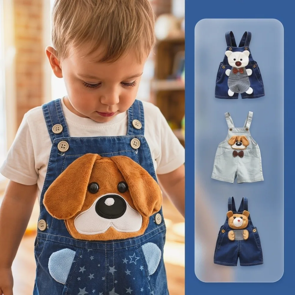 Cartoon Print Kids Denim Overalls Lightweight Denim Denim Fabric Denim Shorts Casual Short Children Denim Dungarees Summer