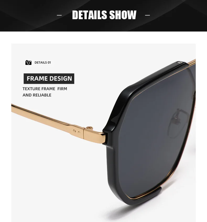 Modische Doppelstrahl-Sonnenbrille mit großem Rahmen, polygonale Sonnenbrille, modische Sonnenbrille im konkaven Stil 31758 – Detail 6