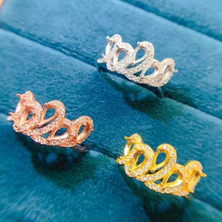 Design Style Ring Setting for Jewelry Making 3mm*5mm 925 Silver Gemstone Ring Setting with 3 Layers 18K Gold Plating