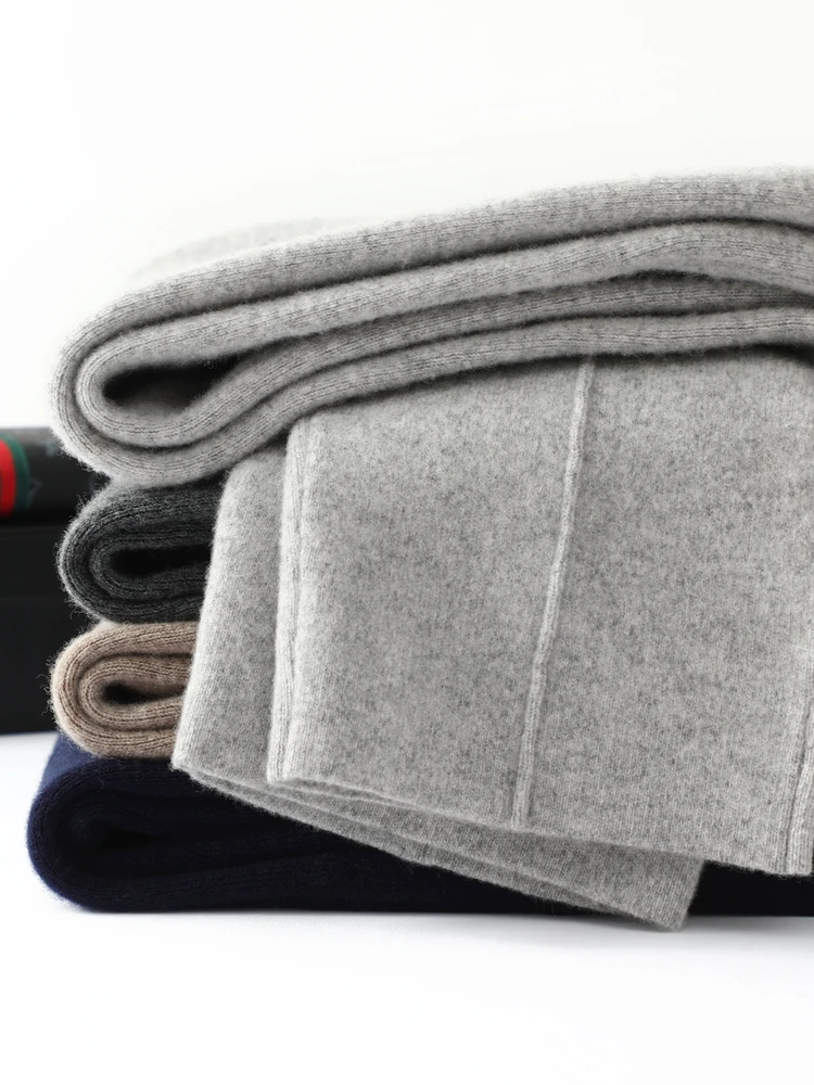 

Men's Wool Pants Elastic Waist Autumn Winter Thick Smart Casual Cashmere Trousers 100% Merino Wool Knitted Mid Seam Sport Pants