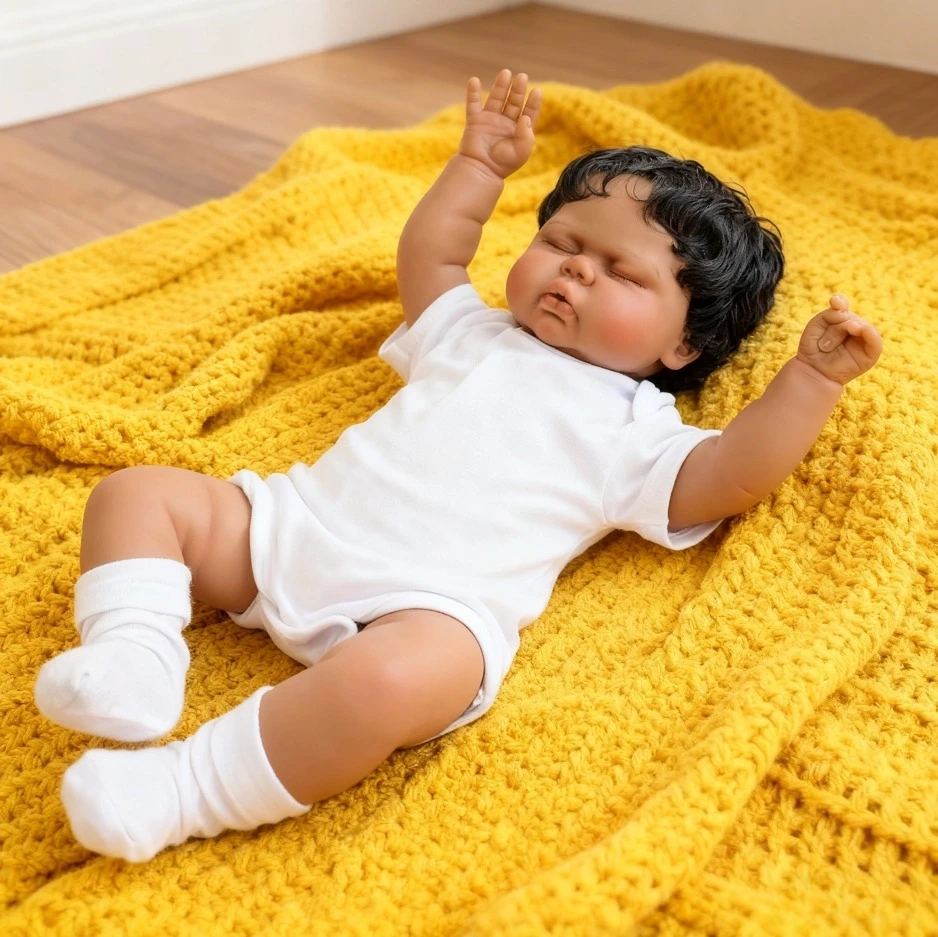 

NPK 19-дюймовая темная кожа, реалистичная реборн, спящий ребенок, маринованная кукла ручной работы, высокое качество, рождественские подарки для детей