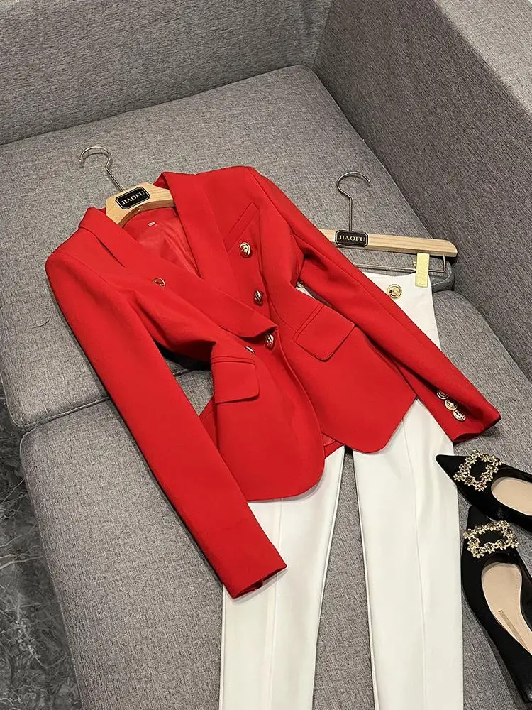 

Briti Retro ort Red Mat Sle Женский костюм Jaet Необычный дизайн Для поездок на работу Долгий све Торжественная одежда