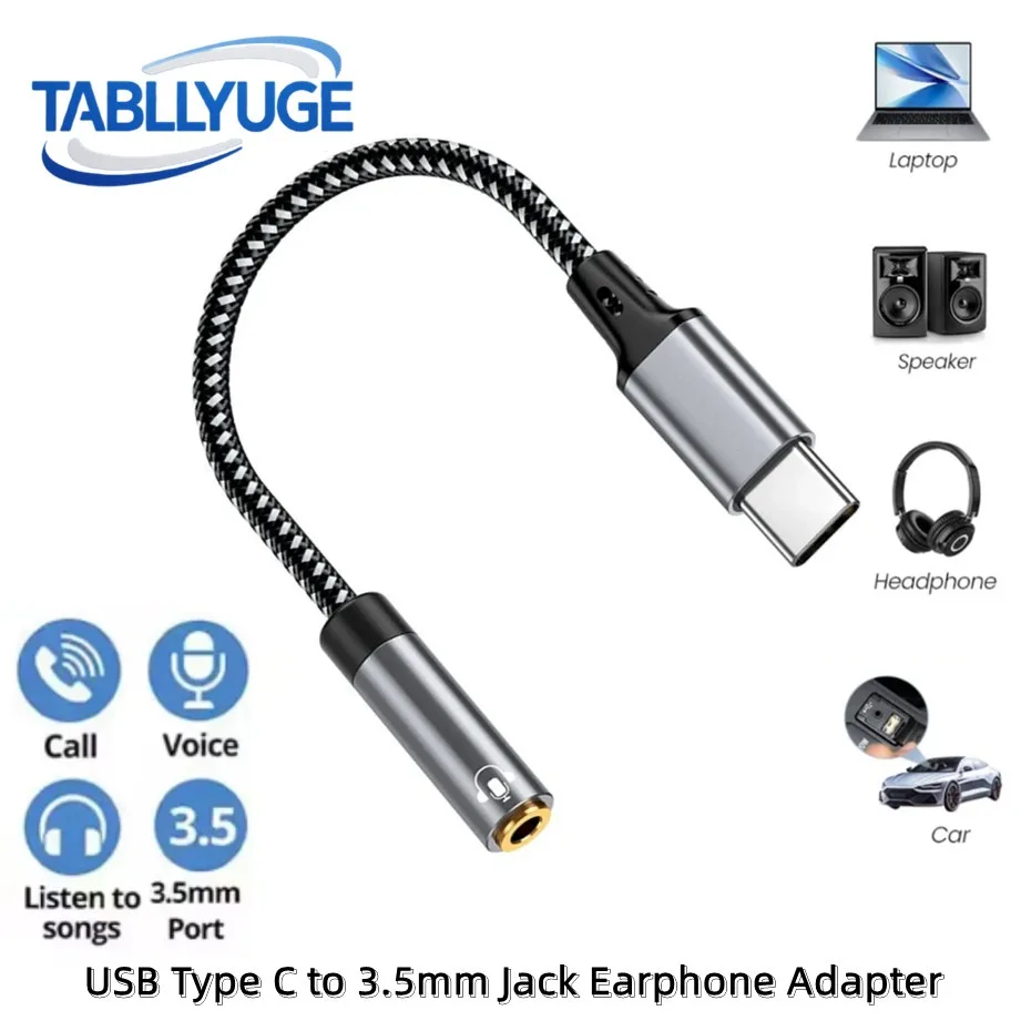 USB Type-C to 3.5mm Jack Earphone Adapter USB-C 3.5mm Jack Aux Audio Converter Cable Cord  For Headphone Speaker Car Stereo