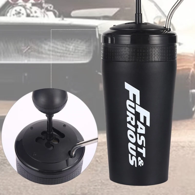 Stainless Steel Car Water Bottle with Straw Drink Bottle Fast and Furious 10 Thermos Cup with Lid Rocker Drinking Set 500ml