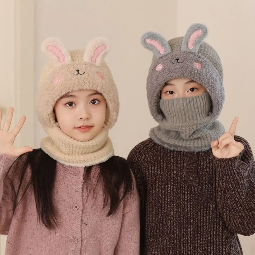 

Scarf Hat Warm Ears One-piece Design Rabbit Ear Winter Hat Knitted Beanie Vertical Headgear Pullover Cap Children Bonnet