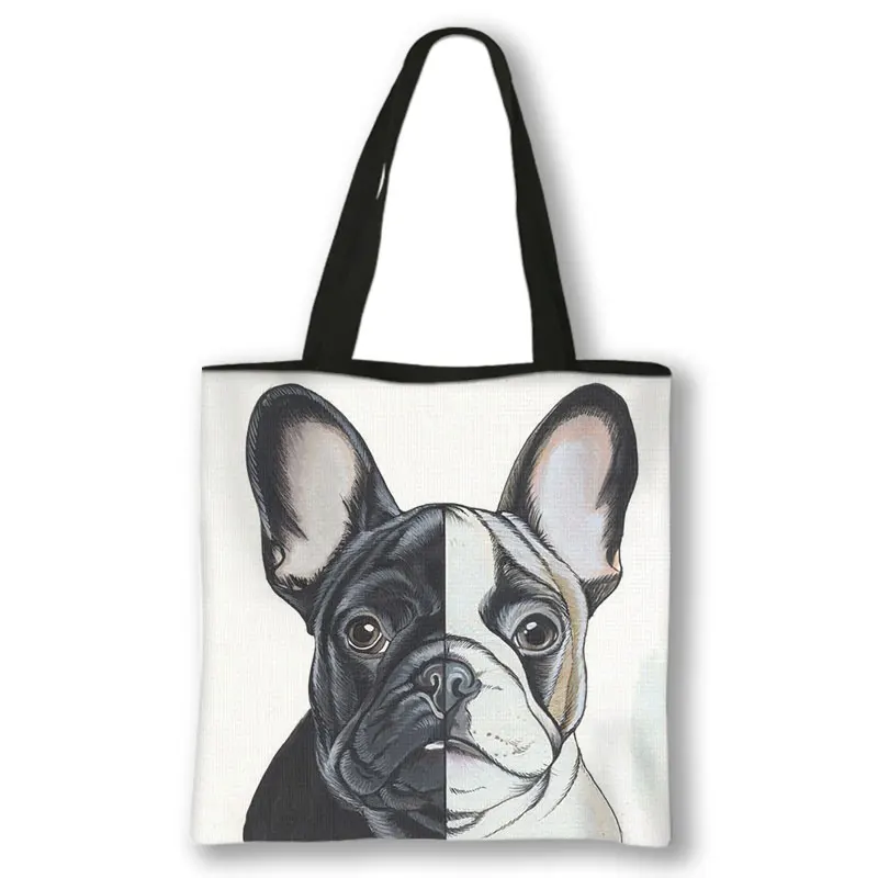 Cute French Bulldogs Dog Print Shopping Bag Women Handbags Female Large Capability For Travel Bag Children Shoulder Bags Gift