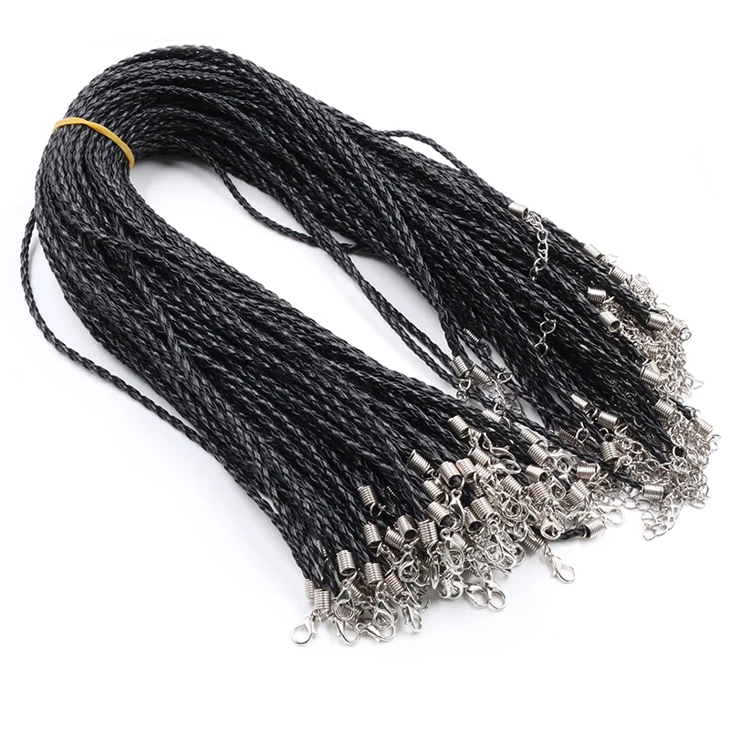 

3mm 10Pcs/lot Handmade Weave Leather Adjustable Braided Rope Necklaces & Pendant Charms Findings Lobster Clasp String Cord