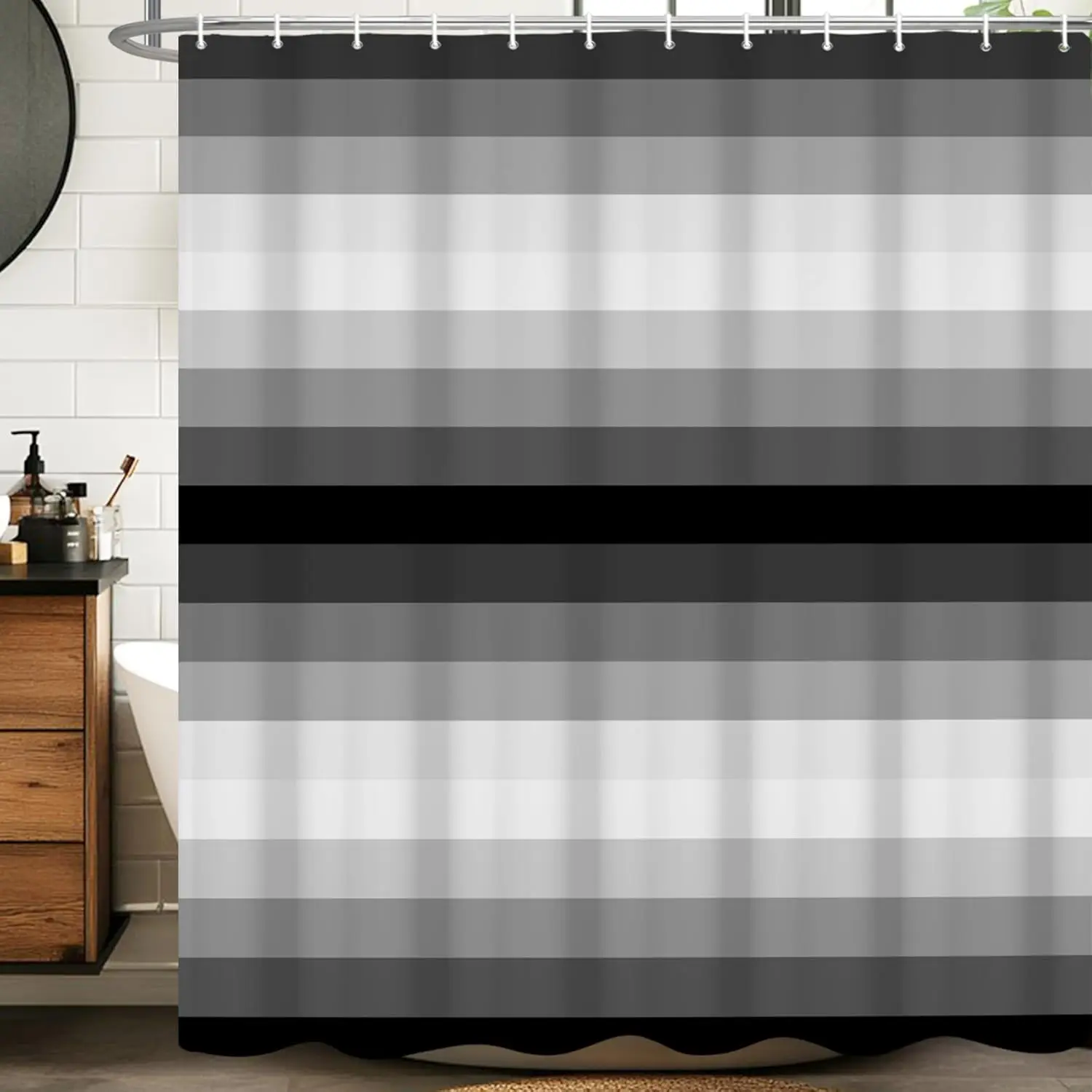 

Gray Black Stripe Shower Curtain Waterproof Minimalist Modern Bathroom Decor Curtain for Contemporary Design