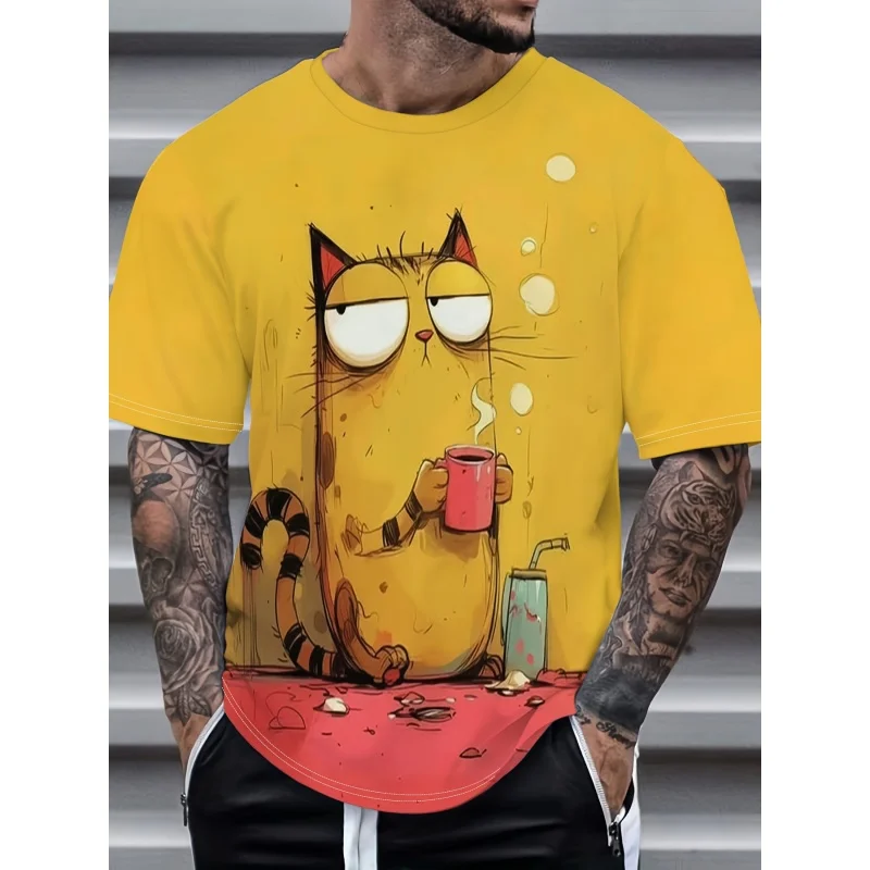 Giraffe Cat Pattern T Shirt For Men Ostrich Snake 3D Printed Short Sleeve Tees Summer Street Loose Tops Round Neck T-Shirts