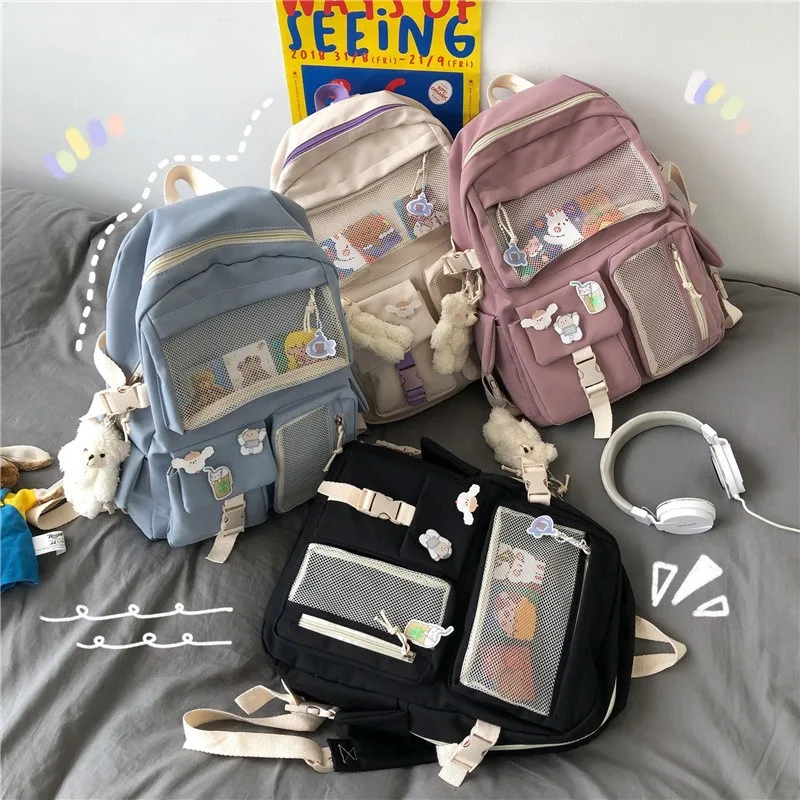 

Kawaii Nylon Women Backpack Student Waterproof Rucksack For Teen Girls School Bag Cute Student Bookbag Travel Bag