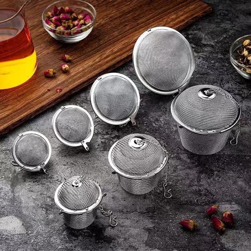 4 Sizes Durable Silver Reusable Stainless Mesh Herbal Ball Tea Spice Strainer Teakettle Locking Filter Infuser Tool