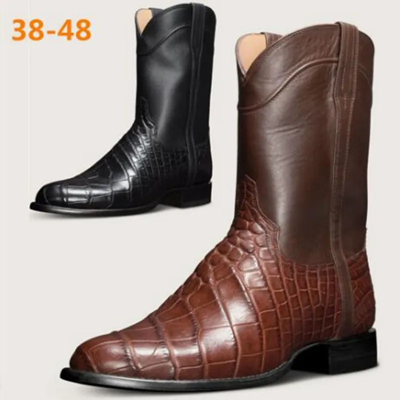 Men's Classic Pattern Ankle Boots Retro Designed Men Shoes Wide Toe Western Cowboy Boot Pointed Working Motorcycle Boots for Men