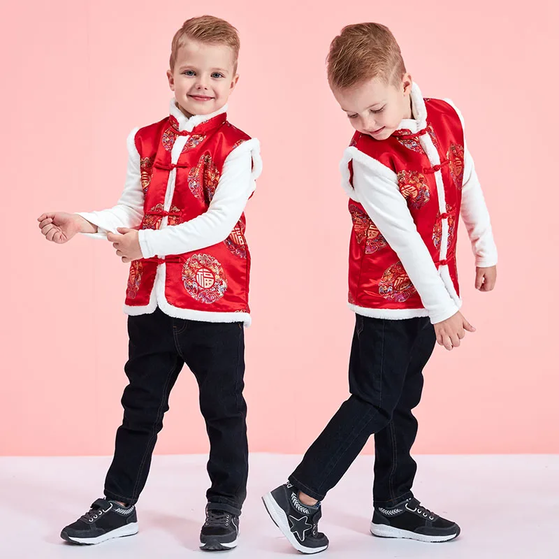 

Новинка зимы 2026: Детский жилет-безрукавка в стиле тан, традиционная китайская одежда для малышей, стеганый костюм для Китайского Нового года