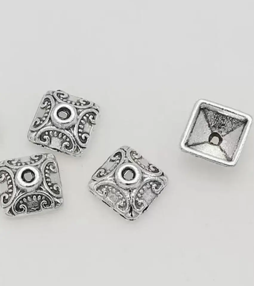 

30pcs 10mm Alloy metal tibetan silver color vintage square crafted bead caps for jewelry DIY HWH0090