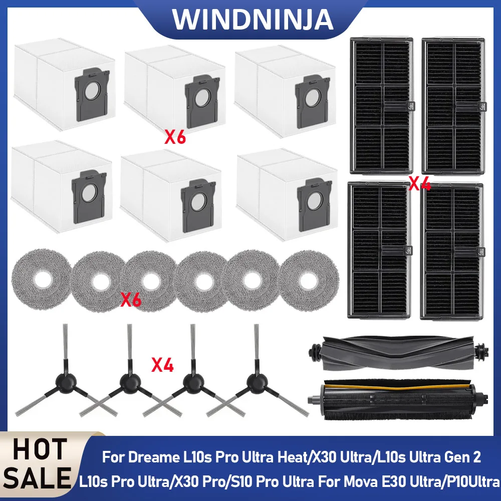 Mopp-Lappen, Staubbeutel für Dreame L10S Pro Ultra Heat/P10 Ultra/L10s Ultra Gen 2/D20 Ultra/X30 Pro/Mova E30 Ultra Hauptbürstenfilter