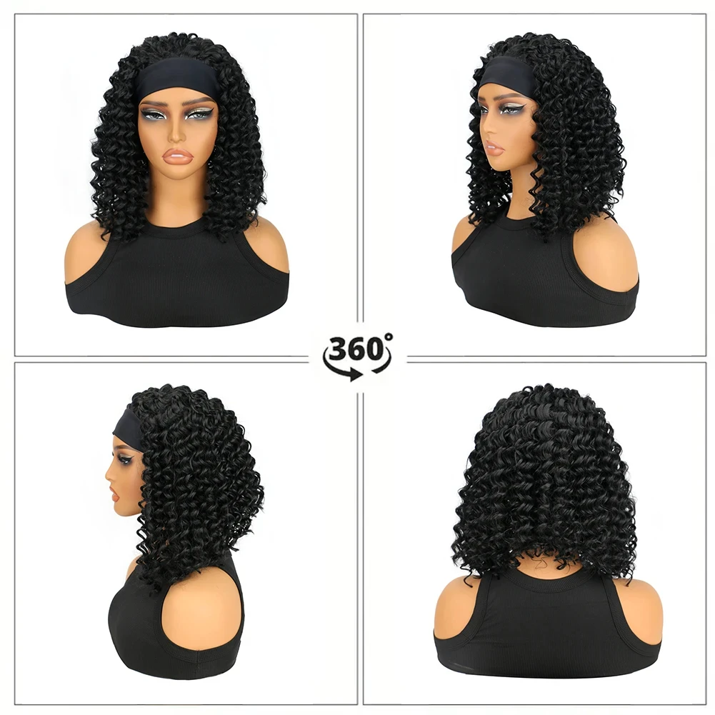موجة عميقة عقال شعر مستعار مجعد شعر مستعار لا شيء الدانتيل للنساء السود قصيرة شعر مستعار اصطناعي أسود اللون الطبيعي لتغطية رأس لفة يومية