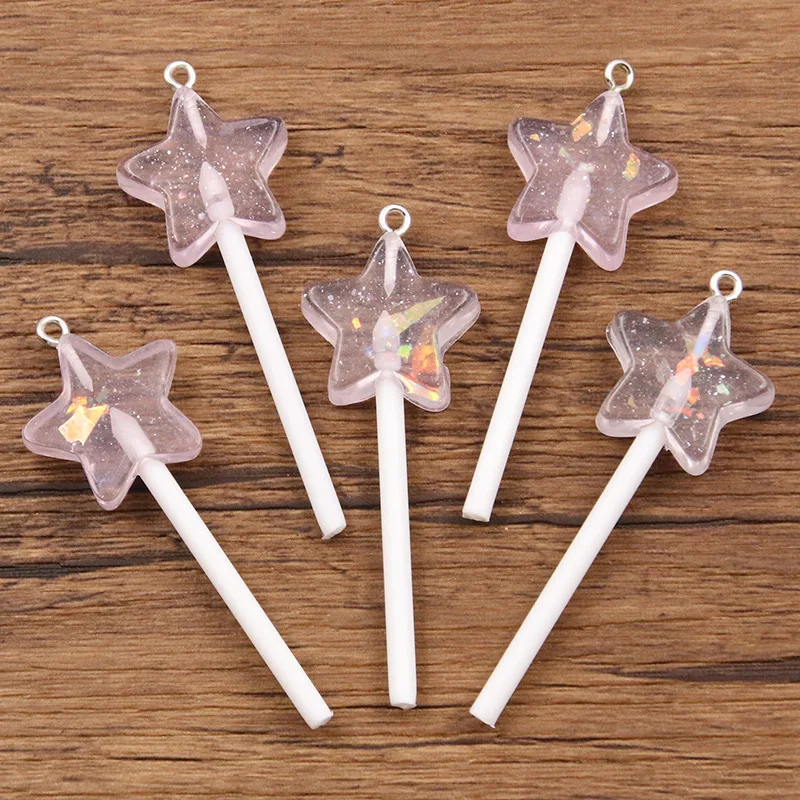 10Pcs Cute Mini Star Lollipop Resin Charms for Jewelry Making Simulation Candy Pendants DIY Earrings Keychains Crafts Findings