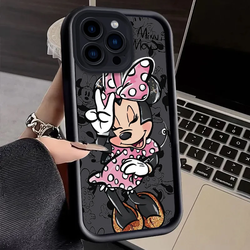 Disney tureMinnie Coque en silicone liquide antichoc pour iPhone, iPhone 15 14 13 12 Mini 11 Pro Max XS X Poly 8 7 6S 6 Plus SE 2020