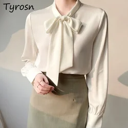 Women Shirts Smooth Delicate Mature Skin-friendly Elegant Office Lady Lace Up Simple Popular Korean Style New Spring Temperament