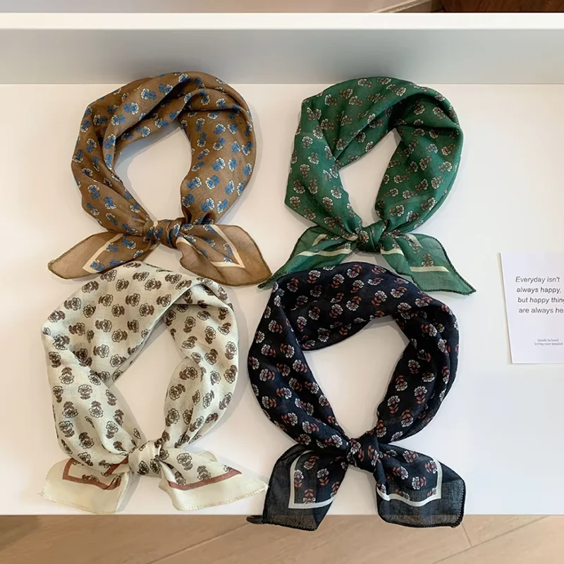 55*55cm Vintage Women Flower Cotton And Linen Silk Scarf Fashion Square Scarf For Women To Wear Scarf Gauze Scarf Everyday Gift