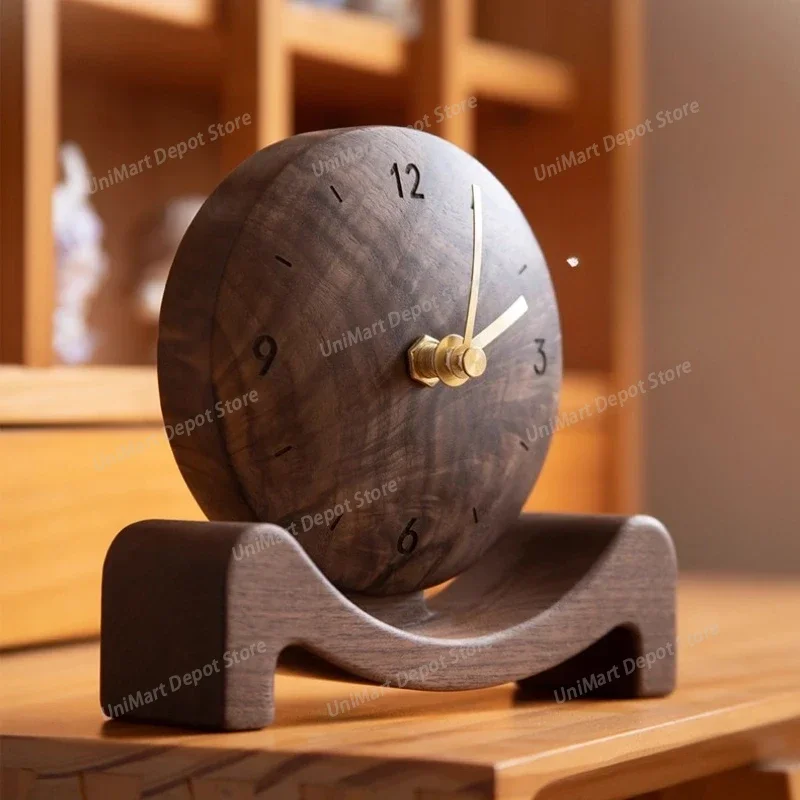 Vintage Solid Walnut Wood Desk Clock Artistic Retro Table Decor for Office Home Decor Clocks Elegant Functional Art Piece