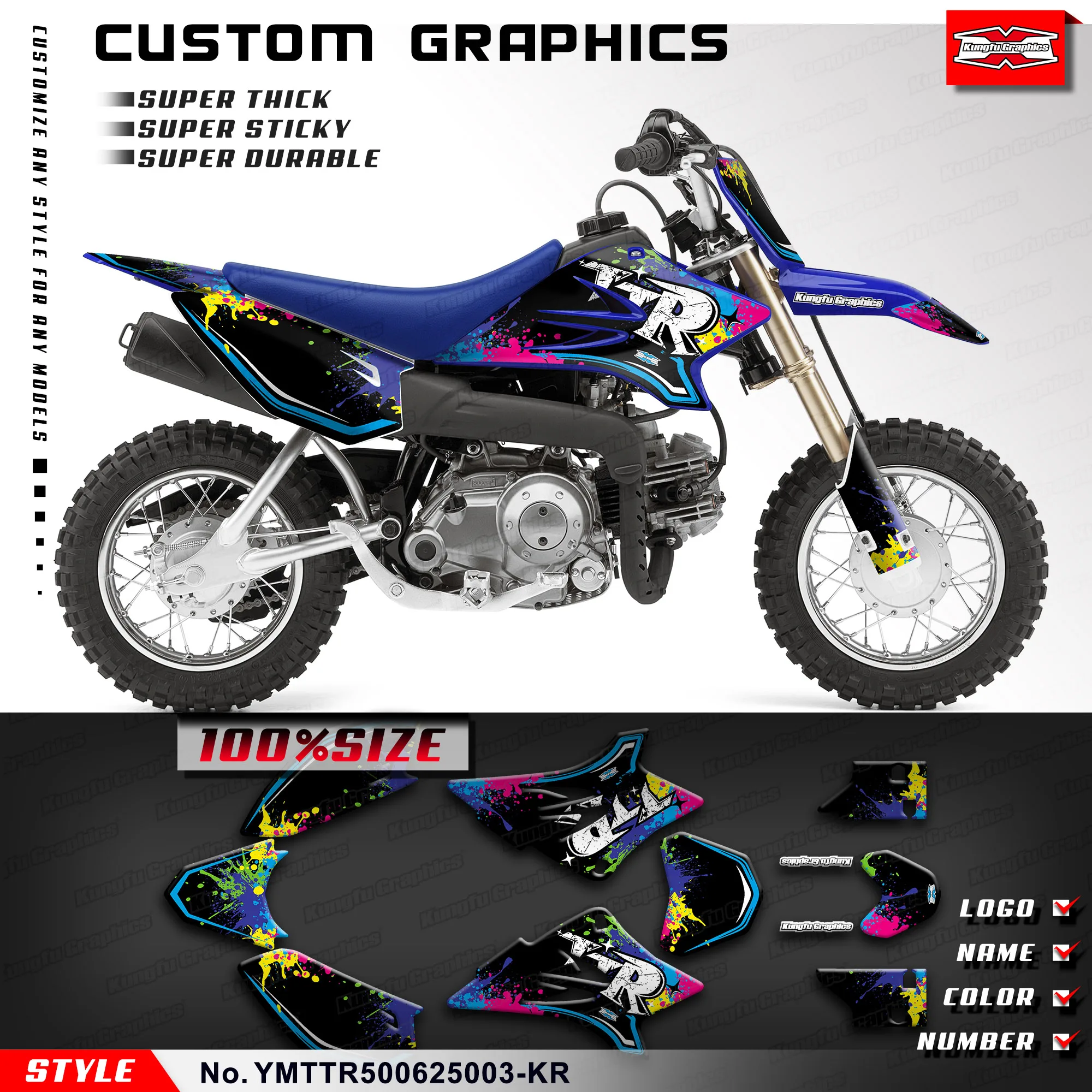 

KUNGFU GRAPHICS Custom Stickers Complete Adhesive Decals for Yamaha TT-R50E TTR 50 TT-R50 2006-2026,Shield, YMTTR500625003-KR