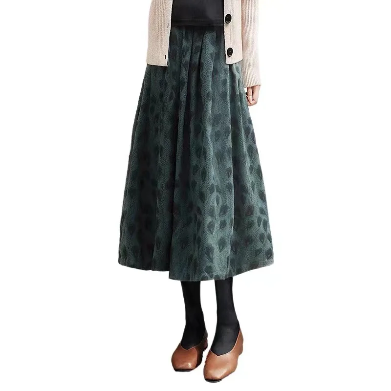 레트로 플로럴 코튼 린넨 A라인 스커트 여성 플러스 사이즈 하이웨이스트 슬림 미디 스커트 다용도 출퇴근용 순색