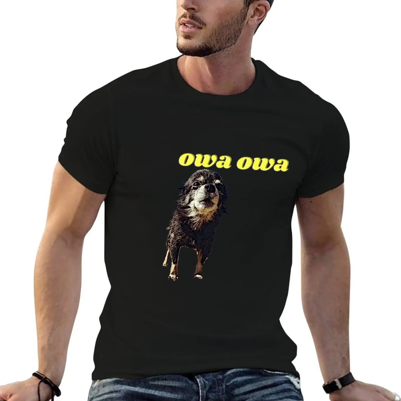 Camiseta pudgywoke owa owa, camiseta de algodón negra lisa para hombre, paquete de camisetas de algodón para hombre, camiseta 100% personalizada