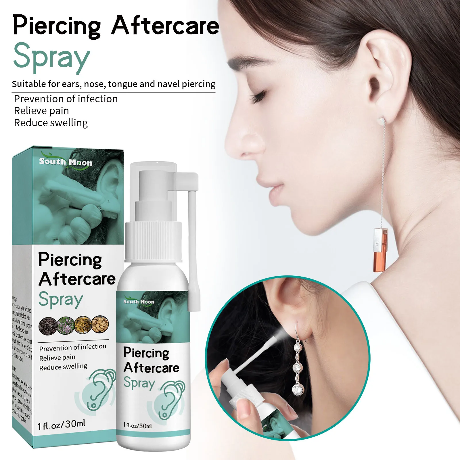 30ml Piercing Aftercare Spray Is Suitable For Ear, Nose, Tongue, Navel Perforation, Cleaning Treatment-, And Soothing Spray