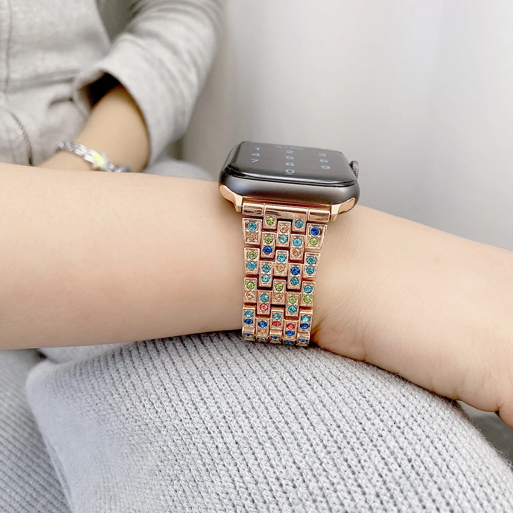 Apple Watch用メタルダイヤモンドストラップ,ステンレススチール製ブレスレット,ウルトラ,8,7,6,5,4,3 se,45mm,44mm,42mm,41mm,40mm,49mm