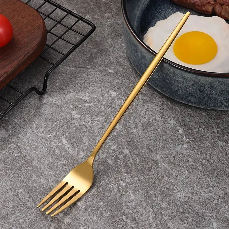 8/12/16pcs Stainless steel gold tableware dinner fork fruit fork steak fork salad fork suitable for restaurant or banquet