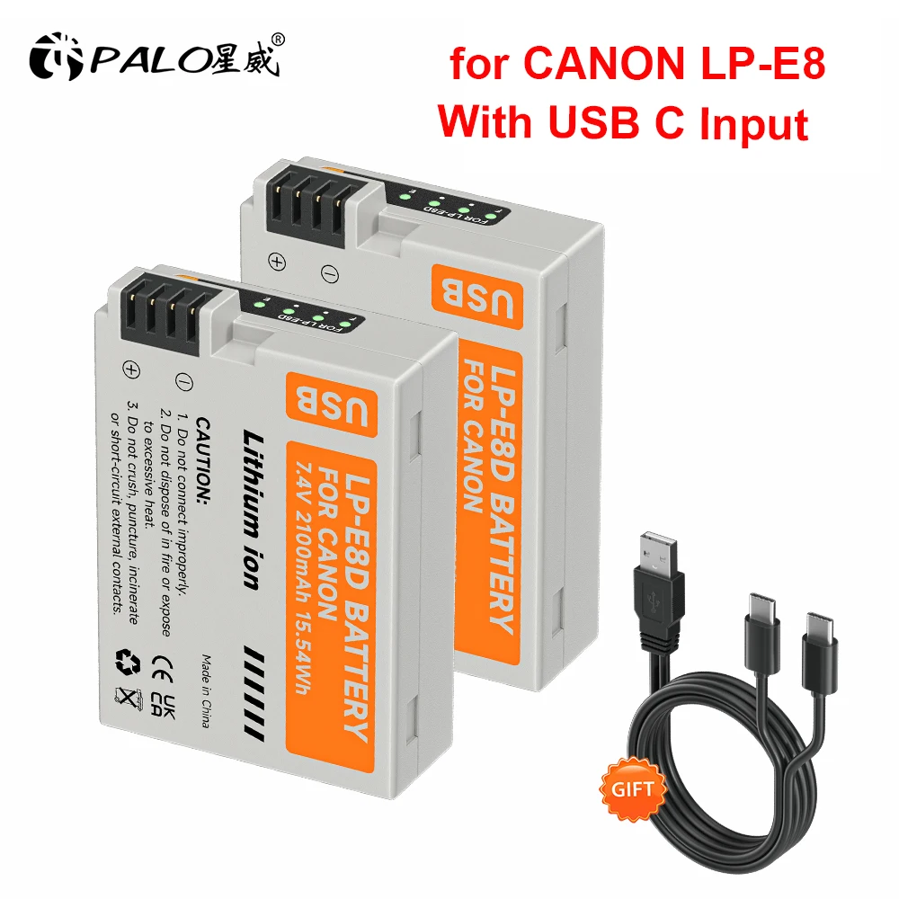 PALO 2100mAh LP-E8 LP E8 LPE8 Bateria z USB Inport do CANON EOS Rebel T2i T3i T4i T5i 550D 600D 650D 700D Kiss X4 X5 X6i X7i