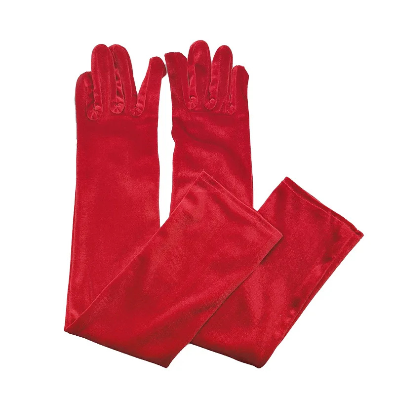 Red Gold Velvet Gloves Christmas Party Retro Etiquette Gloves Women'S Long Warm Sleeves Soft Stretchy Evening Gloves for Dinner