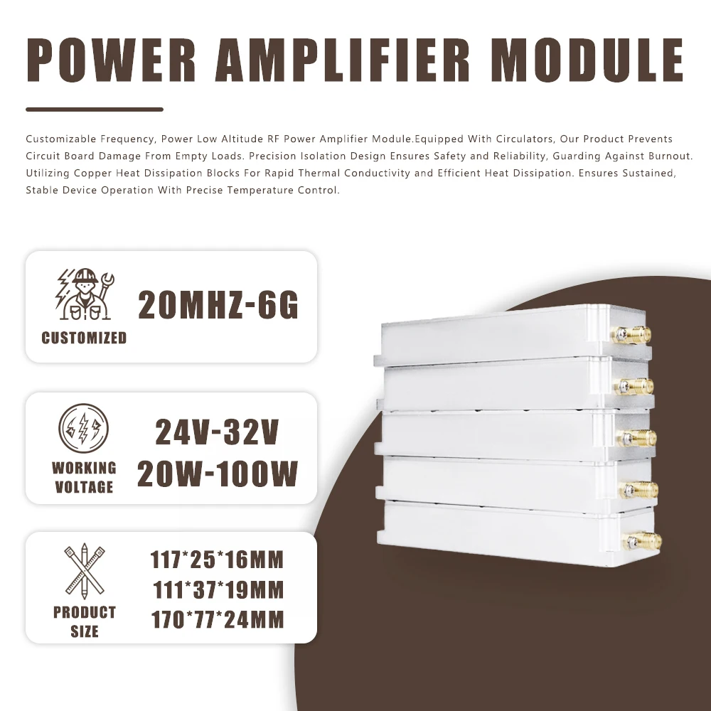 

100-200MHZ 200-300MHZ 400-500MHZ 500-600MHZ 600-750MHZ 700-1050MHz 1.5G 2.4G 5.2G 5.8G GPS WIFI Signal Power Amplifier Module