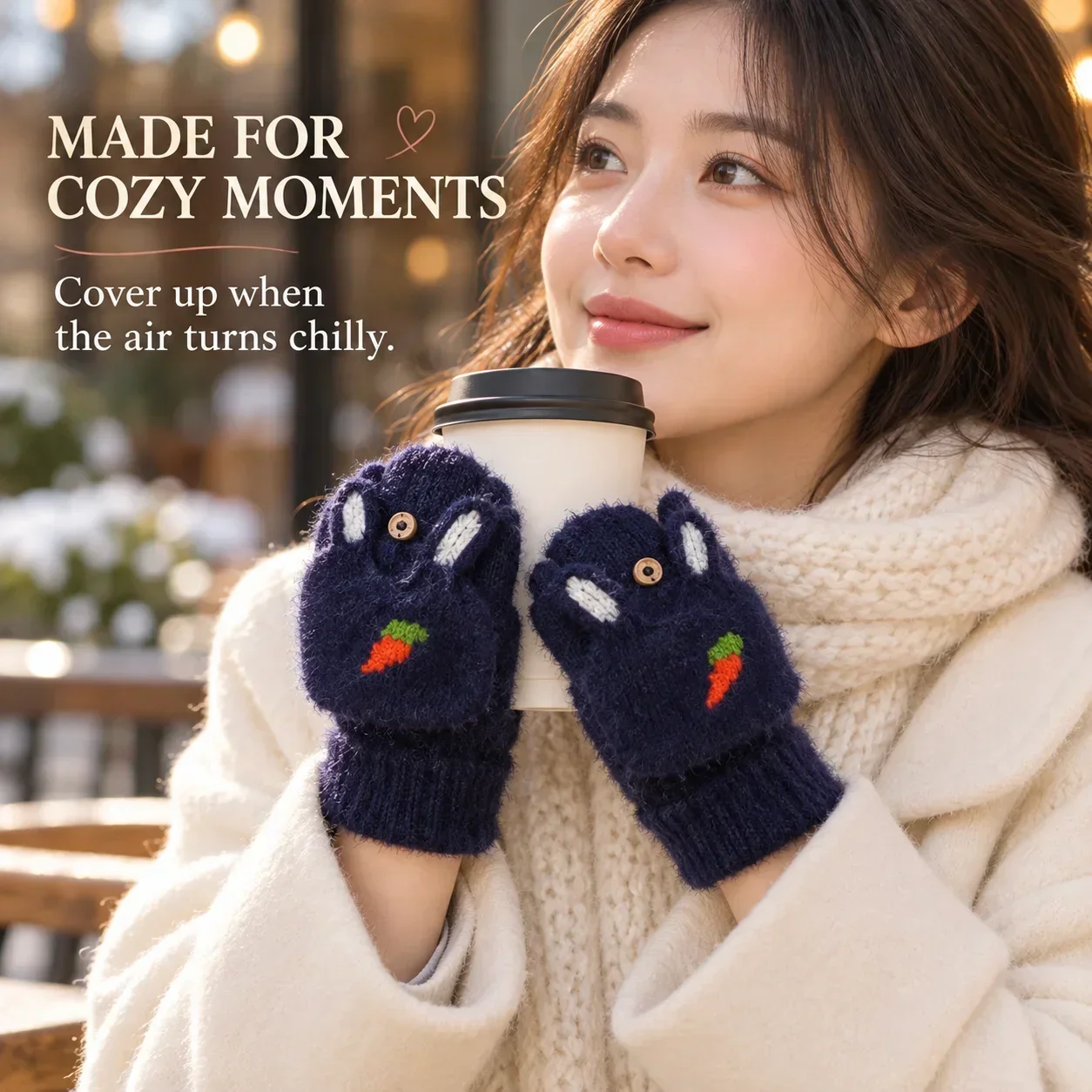 Korean Plush Half-Finger Flip Gloves, Women Autumn Winter Warm Knitted Gloves, Thickened Fleece for Writing Office