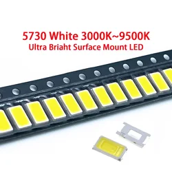 100pcs 0.5W SMD 5730 LED COB Chip Lamp Beads Light White or Warm 50-55lm Surface Mount PCB Emitting Diode Lamp(3.2~3.4V)