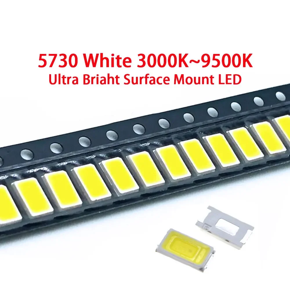 100 sztuk 0.5W SMD 5730 LED COB Chip Lamp Beads Light White lub Warm 50-55lm Montaż powierzchniowy PCB Emitting Diode Lamp (3.2~3.4V)