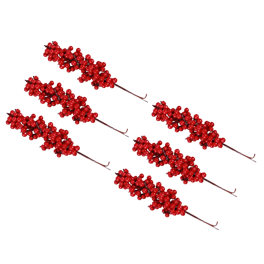 

6pcs Artificial Berries Christmas Tree Decorations Red Berry StringFlowers Wedding Party Accessories Bare Spots Filler Safe
