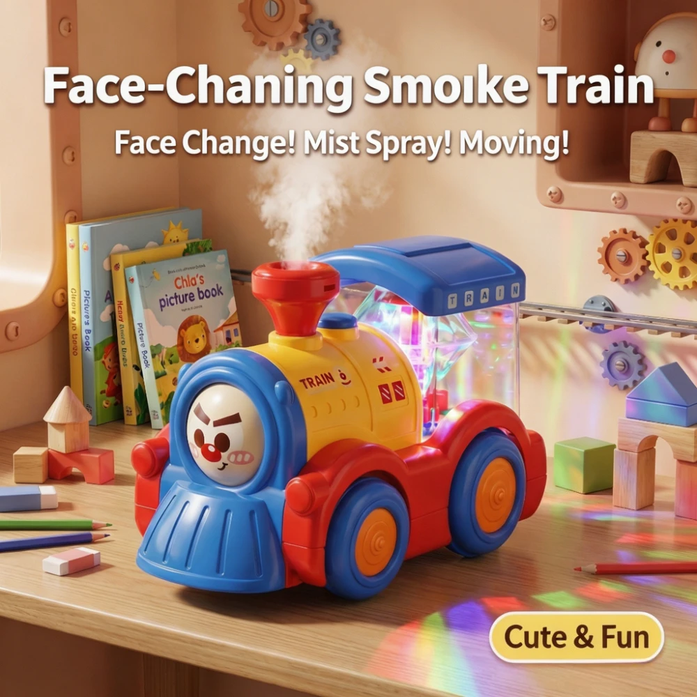 Spray Powered Small Train Educational Face Changing Toy Car with Mist Light Ideal Perfect Birthday Festival Gift
