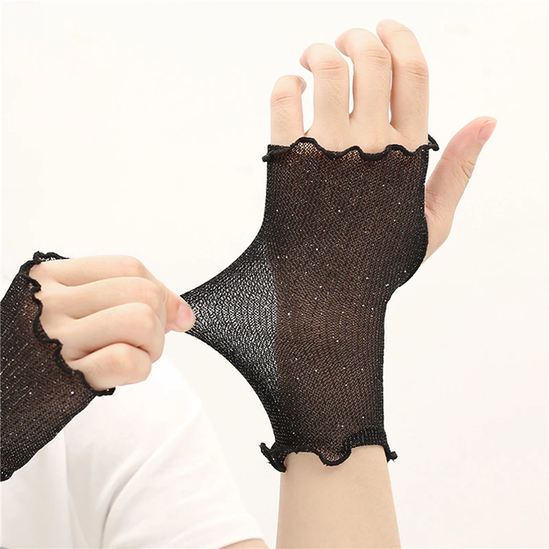 Workout Summer Cycling Ruffle Driving Transparent Anti-UV Fingerless Gloves Mesh Women Mittens Half Finger Gloves DIY