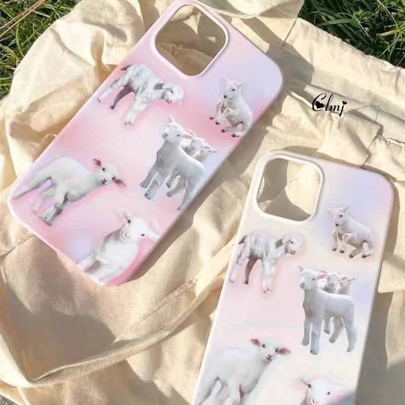 Clmj Cute Vintage Millennial Lamb Y2K Phone Case For iPhone 14 Plus 11 12 Mini 13 Pro Max XR XS X 7 8 Silicone Protective Cover