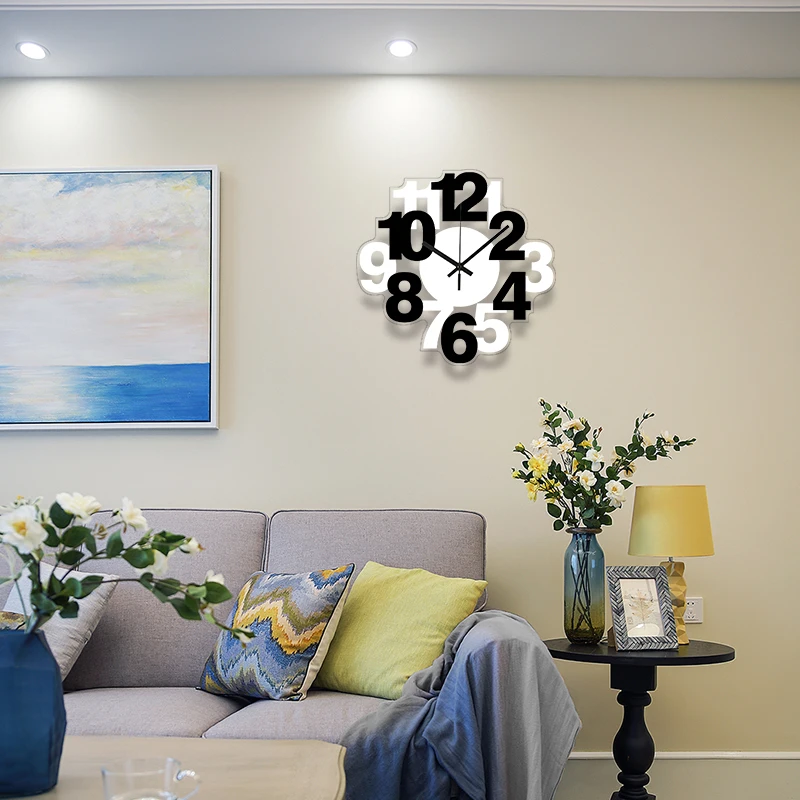 Arabic numerals black and white splicing clock  modern and simple digital wall clock home decoration silent wall clock