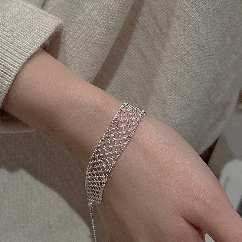 BOCAI New S925 Sterling Silver Jewelry Niche Retro Mesh Simple Bracelet Valentine's Day Selected Gift