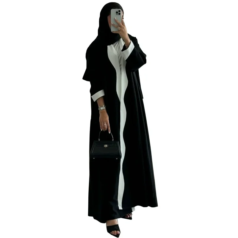 イスラム教徒 サウジアラビア ドバイ 黒と白のファッション レディース カーディガン ローブ コート 中東女性のアバヤ