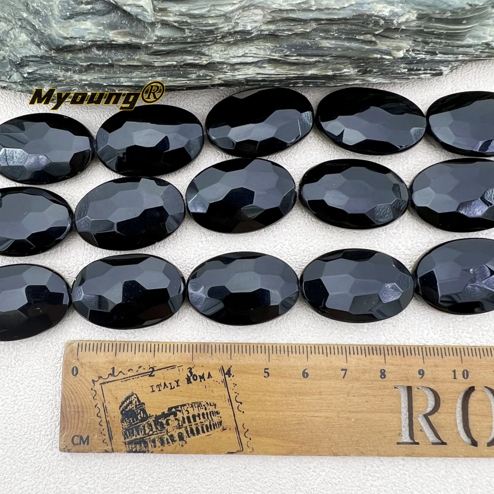 20x30MM 13PCS Large Faceted Oval Shape Natural Stone Black Obsidian Slice Focus Pendant Beads For DIY Jewelry Making MY240116