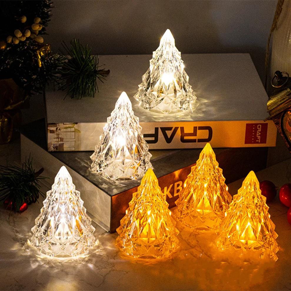 

Christmas Tree Shape Table Lamp Crystal Diamond Desk Lamp Mini Night Light Warm/White Light Candle Atmosphere Lamps Decorative